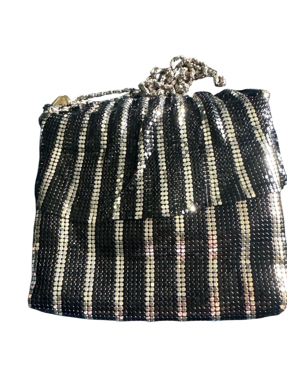 Vintage lLyrella small black and silver mesh bag, EUC